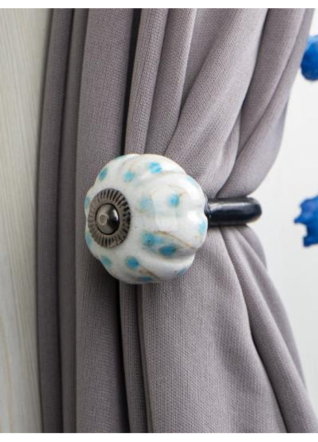 Curtain Tie Backs Hook Decorative Wall Hook-Turquoise Dots (Set of Two)