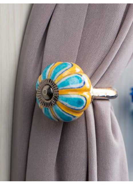 Curtain Tie Backs Hook Decorative Wall Hook-Yellow, Turquoise (Set of Two)