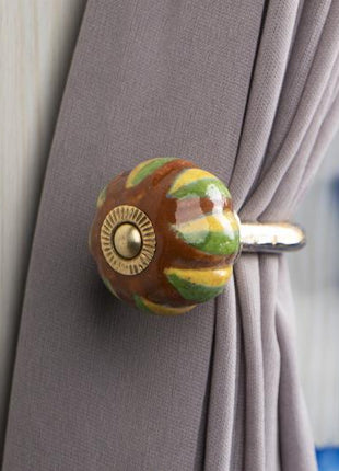 Curtain Tie Backs Hook Decorative Wall Hook- Green Brown (Set of Two)