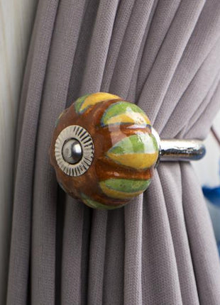 Curtain Tie Backs Hook Decorative Wall Hook- Green Brown (Set of Two)