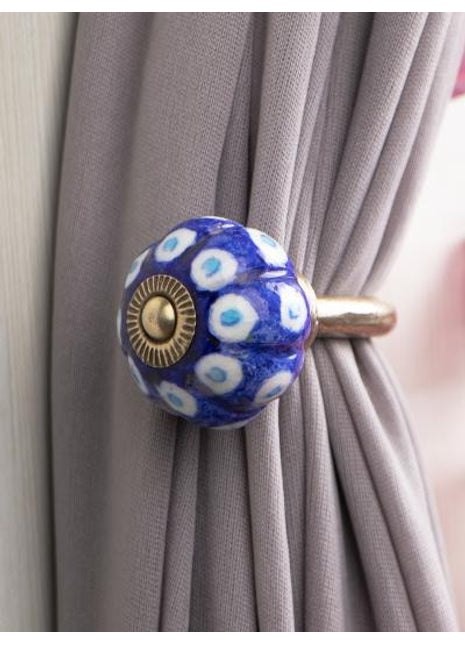 Curtain Tie Backs Hook Decorative Wall Hook- Blue, Turquoise Dots (Set of Two)