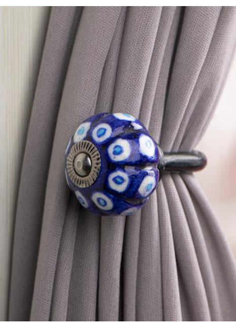 Curtain Tie Backs Hook Decorative Wall Hook- Blue, Turquoise Dots (Set of Two)