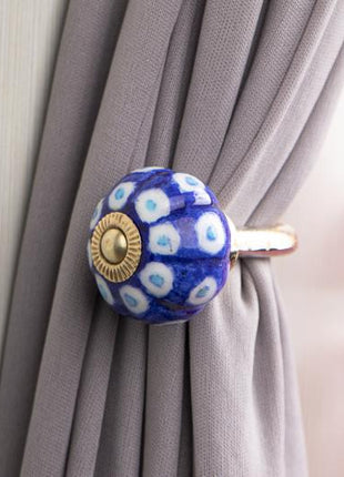 Curtain Tie Backs Hook Decorative Wall Hook- Blue, Turquoise Dots (Set of Two)