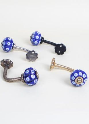 Curtain Tie Backs Hook Decorative Wall Hook- Blue, Turquoise Dots (Set of Two)
