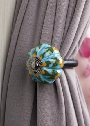 Curtain Tie Backs Hook Decorative Wall Hook- Turquoise Base and Yellow Dots (Set of Two)