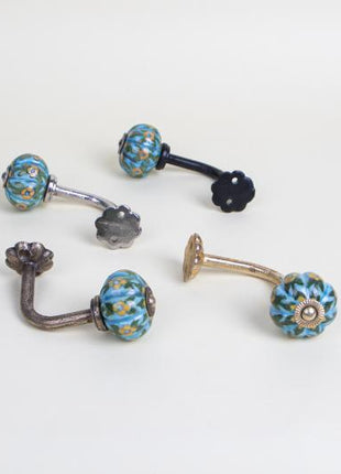 Curtain Tie Backs Hook Decorative Wall Hook- Turquoise Base and Yellow Dots (Set of Two)