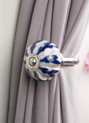 Curtain Tie Backs Hook Decorative Wall Hook- White Base, Blue Leaf (Set of Two)