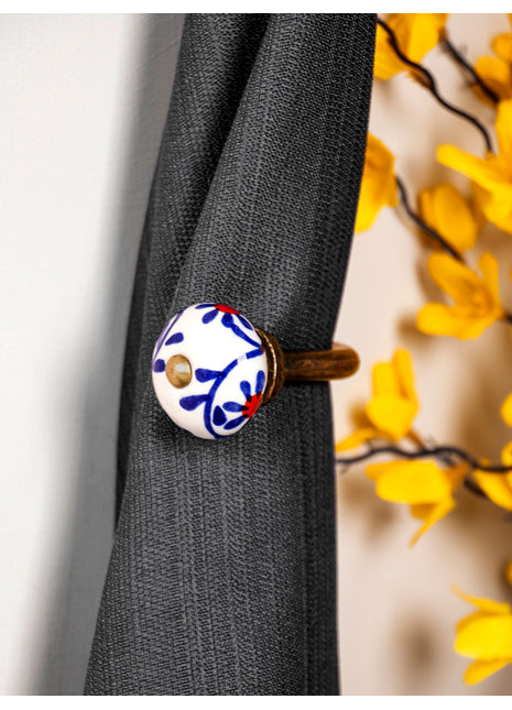 Curtain Tie Backs Hook Decorative Wall Hook- Blue Design (Set of Two)