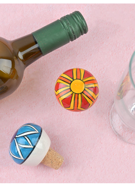 White Flower On Black Ceramic Wine Bottle Stopper (Sold in Set of 2)