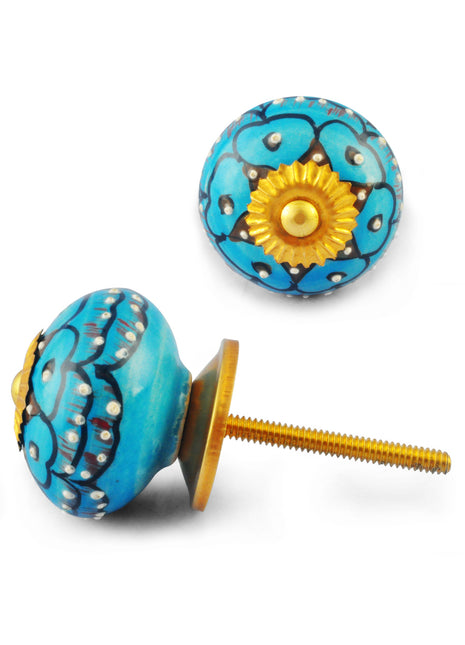 Turquoise Knob with white dots