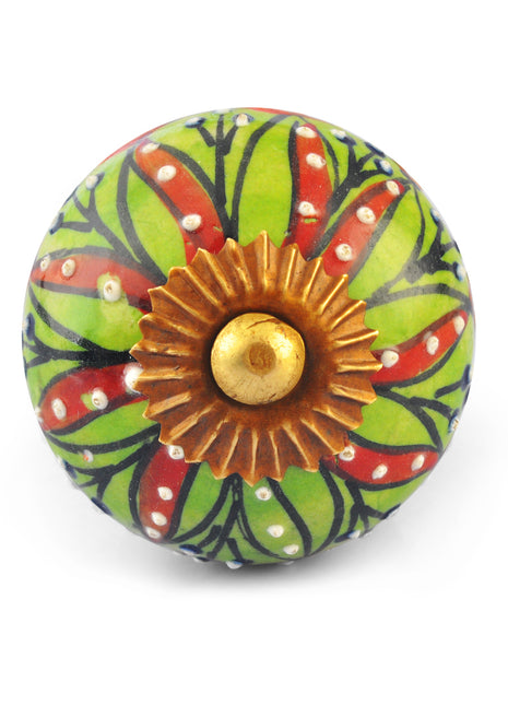 Multicolour Knob and white dots with Green Background knob