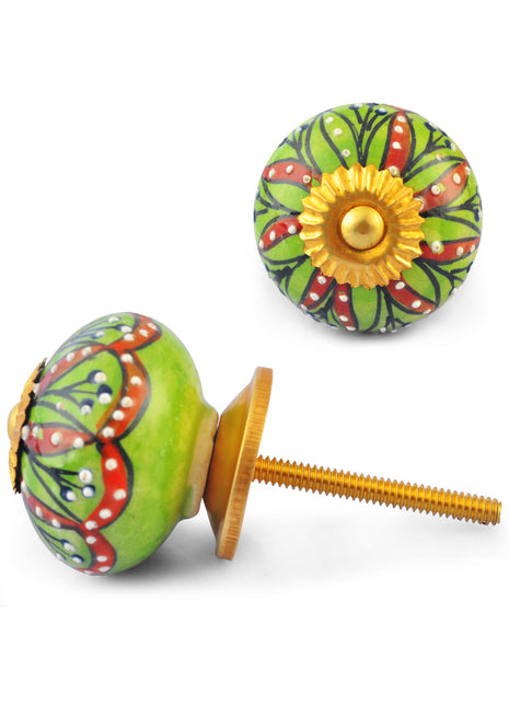 Multicolour Knob and white dots with Green Background knob