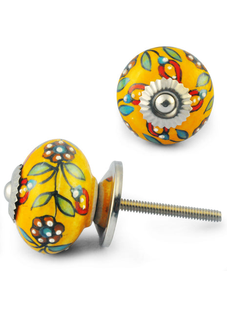 Turquoise, Red and Brown Flower design with Dark Yellow Knob