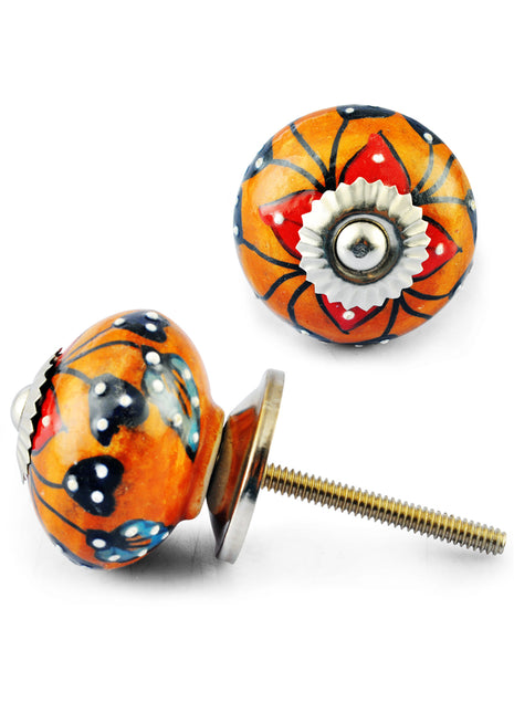 Black and Red Flower and white Embossed dots with Orange colour Knob