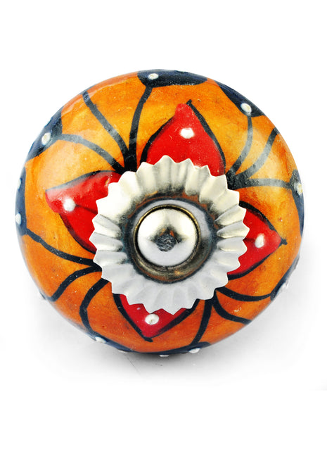Black and Red Flower and white Embossed dots with Orange colour Knob