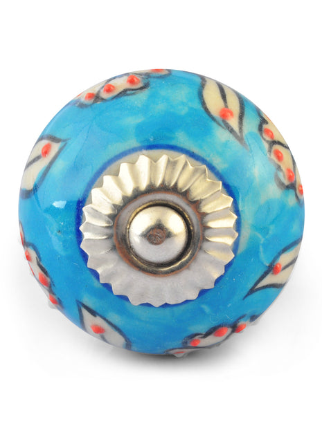 White Flower and White leaf and Red Embossed dots with Turquoise Colour knob