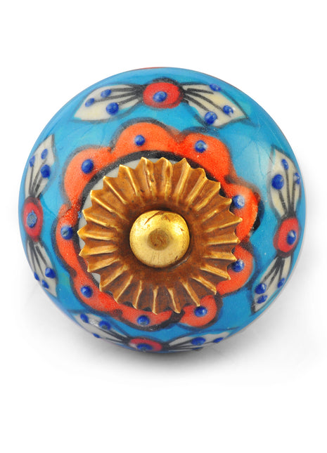 Orange Flower and White Leaf with Turquoise and White knob