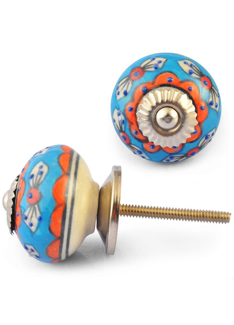 Orange Flower and White Leaf with Turquoise and White knob