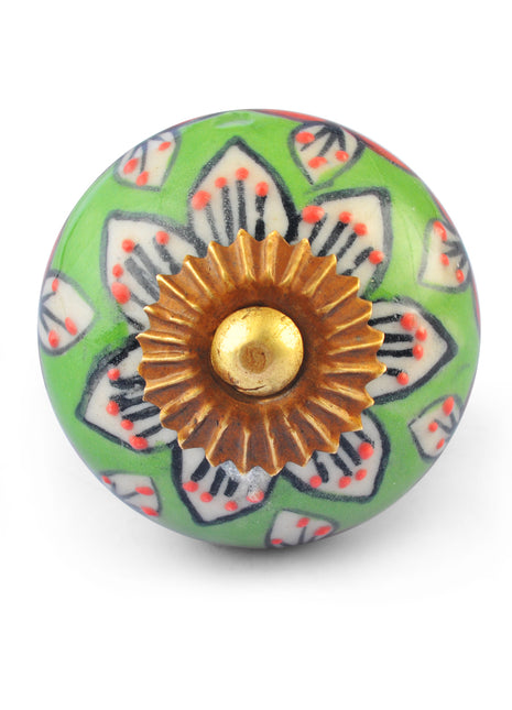 White Flower and White Leaf with Lime Green Colour Knob