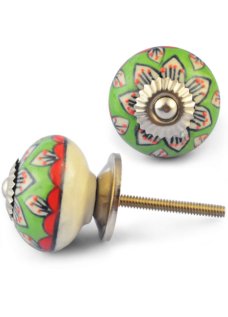 White Flower and White Leaf with Lime Green Colour Knob