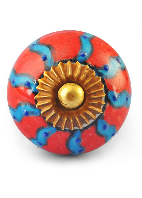 Turquoise and Red Ceramic Knob