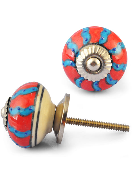 Turquoise and Red Ceramic Knob