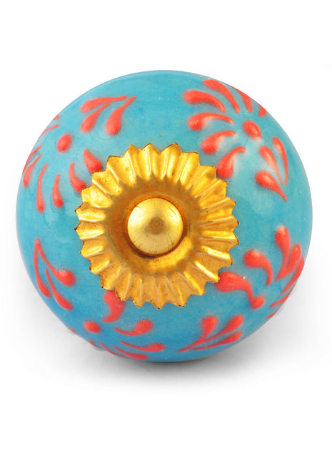 Orange and Turquoise Colour Ceramic Embossed Knob