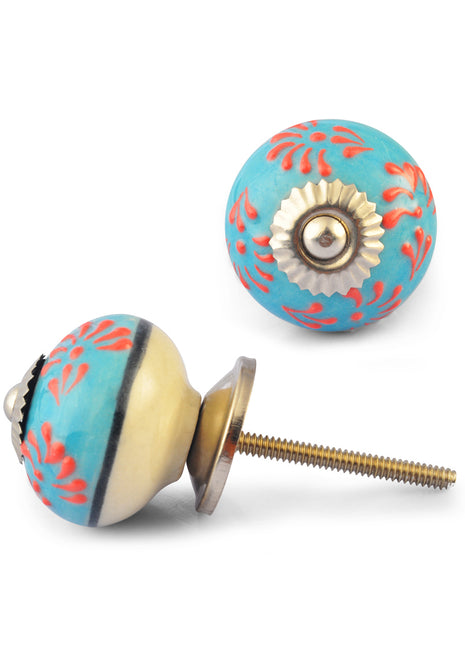 Orange and Turquoise Colour Ceramic Embossed Knob