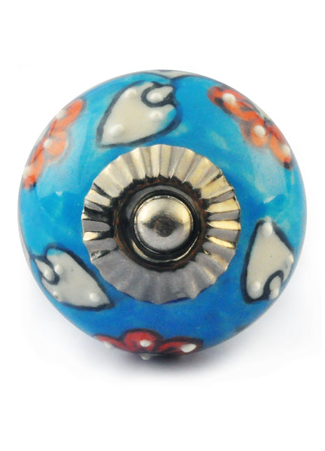 Orange Flower and White Leaf with Turquoise Colour Knob