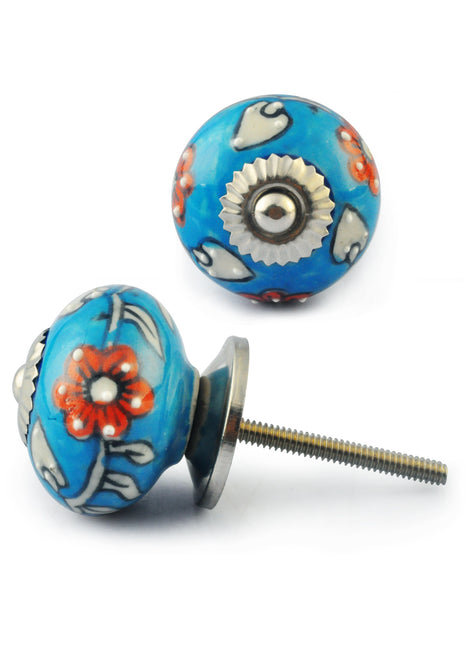 Orange Flower and White Leaf with Turquoise Colour Knob