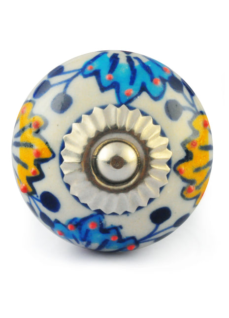 Turquoise and Yellow Flower with White Ceramic Knob