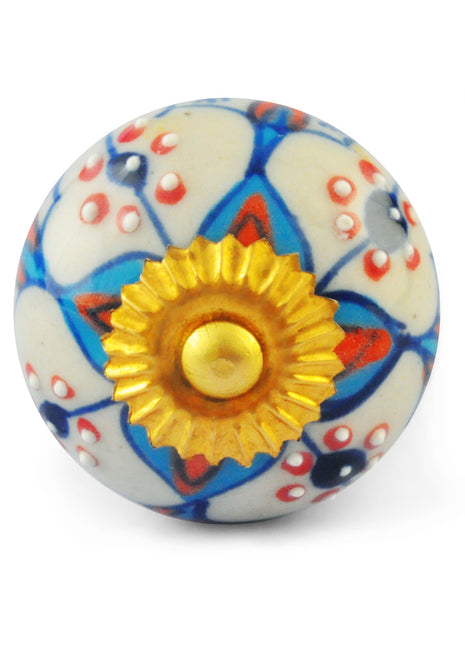 Turquoise,Orange and White Ceramic Knob
