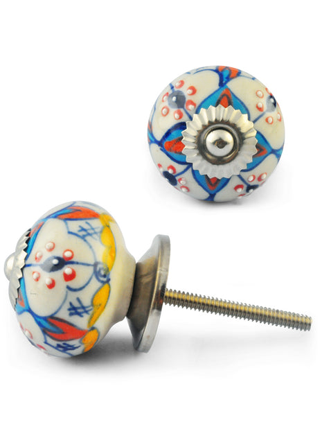 Turquoise,Orange and White Ceramic Knob