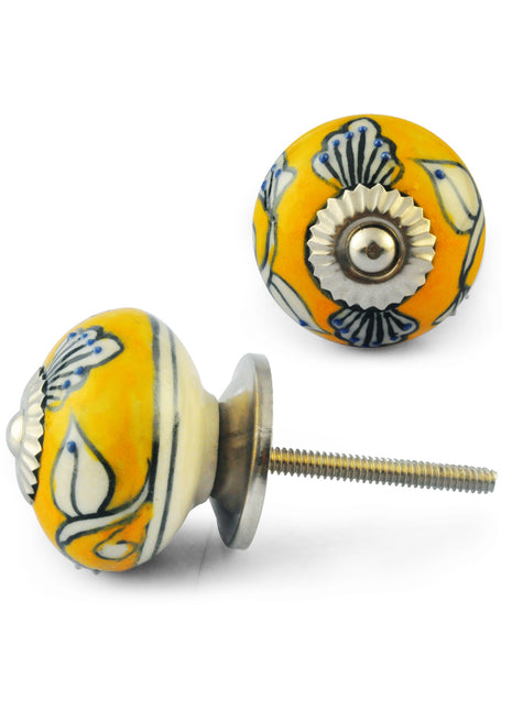 Yellow and White Ceramic Knob