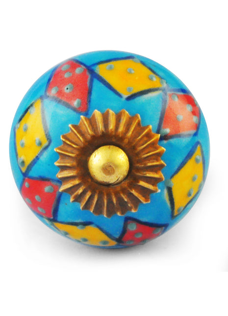 Red,Yellow and Turquoise Colour Ceramic Knob