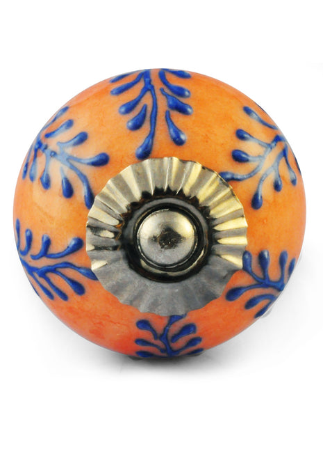 Blue Embossed Flower and Brown Ceramic knob