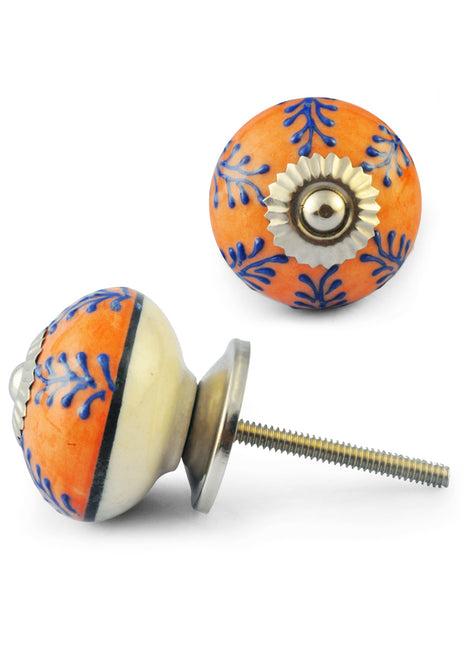 Blue Embossed Flower and Brown Ceramic knob