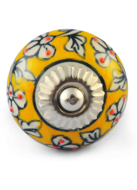 White Design with Yellow Colour Ceramic knob