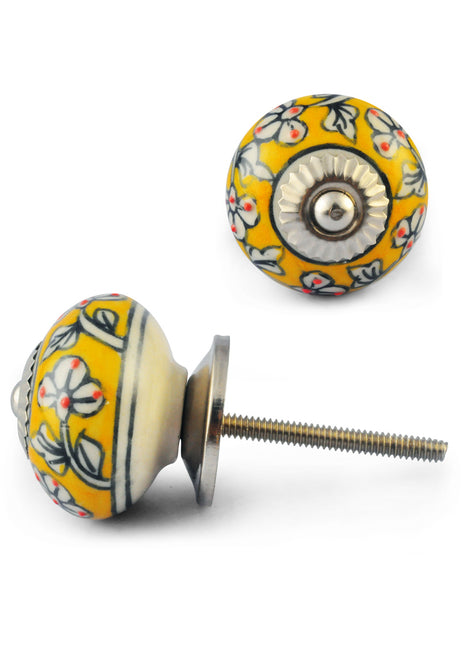 White Design with Yellow Colour Ceramic knob