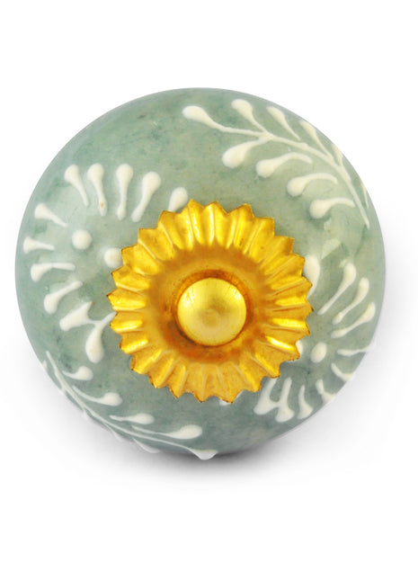 White Embossed design with Green Colour Ceramic knob