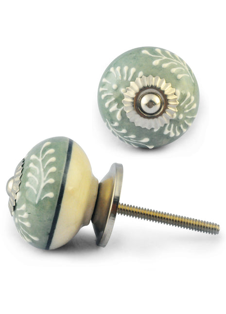 White Embossed design with Green Colour Ceramic knob