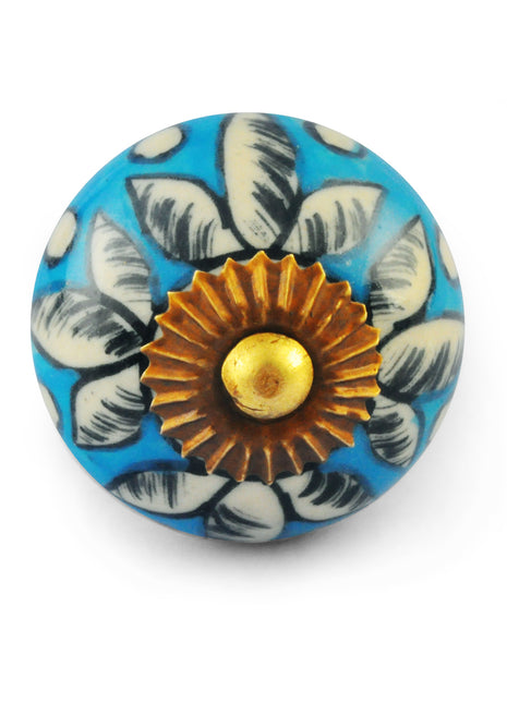 White design with Turquoise Colour Ceramic Knob