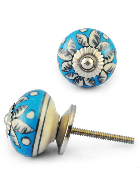 White design with Turquoise Colour Ceramic Knob