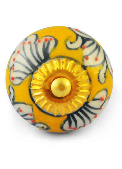 White design with Yellow Colour design Ceramic knob