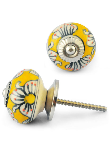 White design with Yellow Colour design Ceramic knob