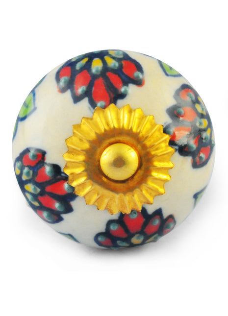 Four Flower White Ceramic knob
