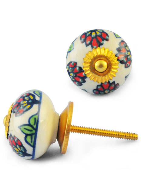 Four Flower White Ceramic knob