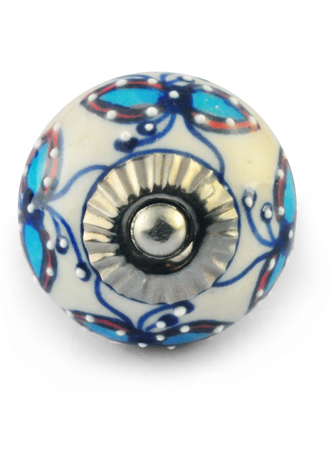 Turquoise Red design on White Colour Ceramic knob