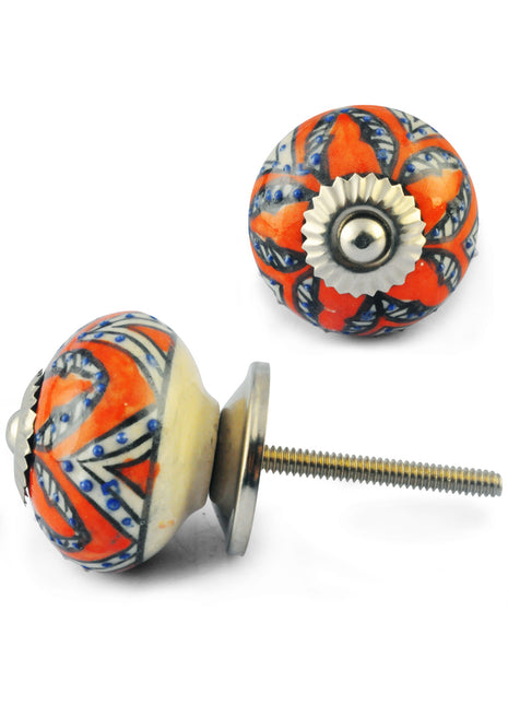 White design on Brown Colour Ceramic knob