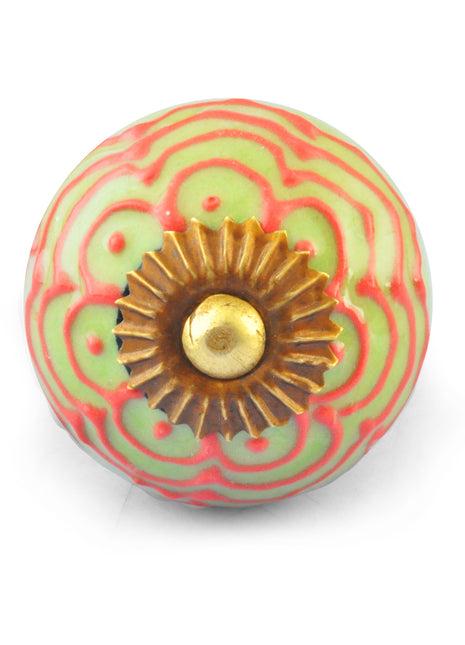 Embossed Line on Lime and White Ceramic knob